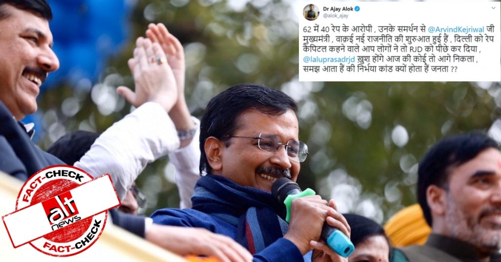 False claim suggests 40 out of 62 AAP MLAs are accused of rape