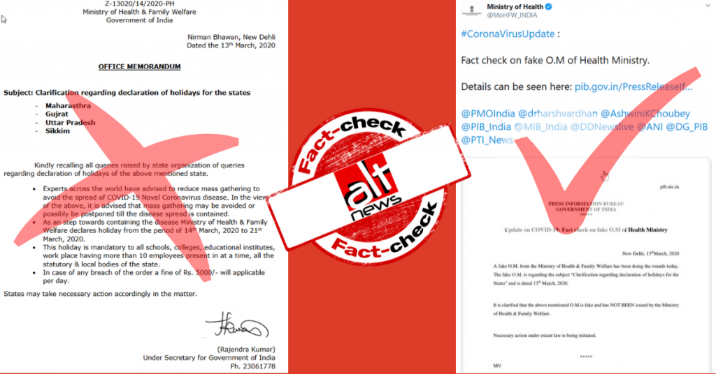 Coronavirus: Ministry of Health debunks fake notice viral as clarification on state holidays