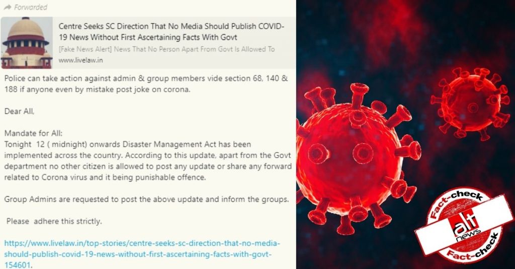 Disaster Management Act does not prohibit coronavirus posts on social media