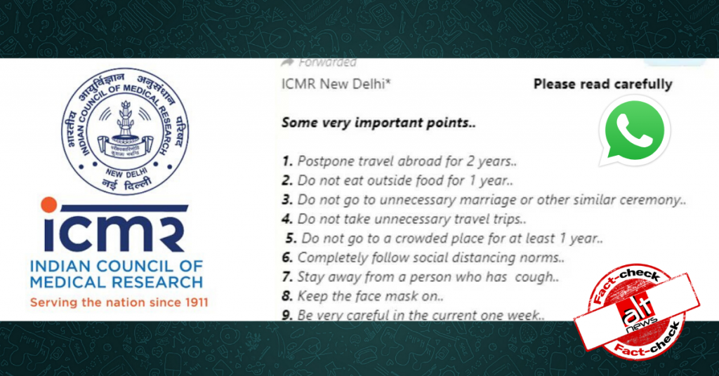 Fake message attributed to ICMR lists 21 dos and don’ts post lockdown