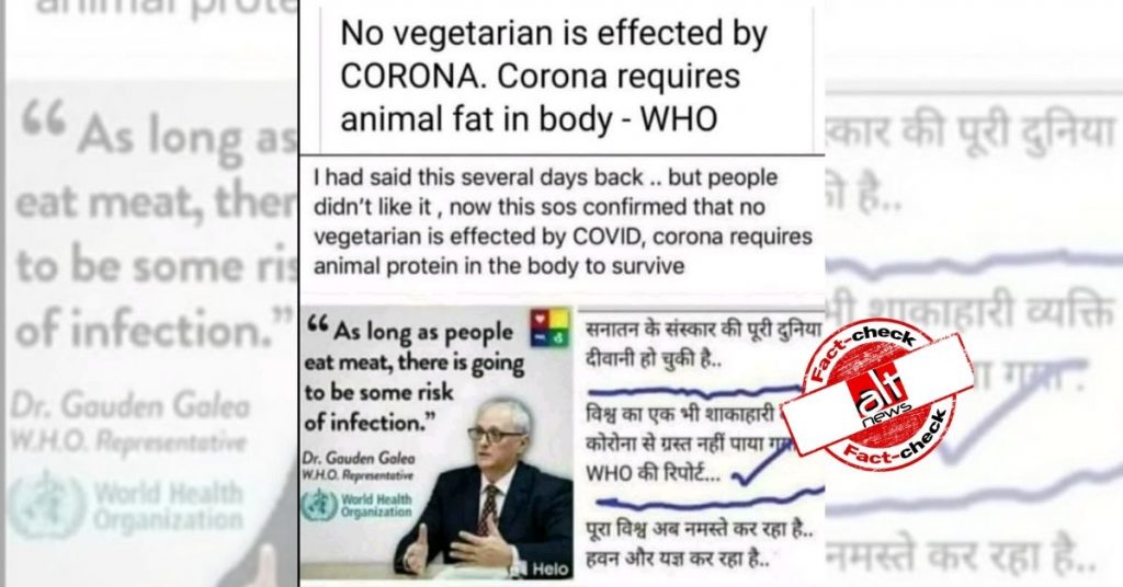 False quote attributed to WHO claims no vegetarian has been affected by coronavirus