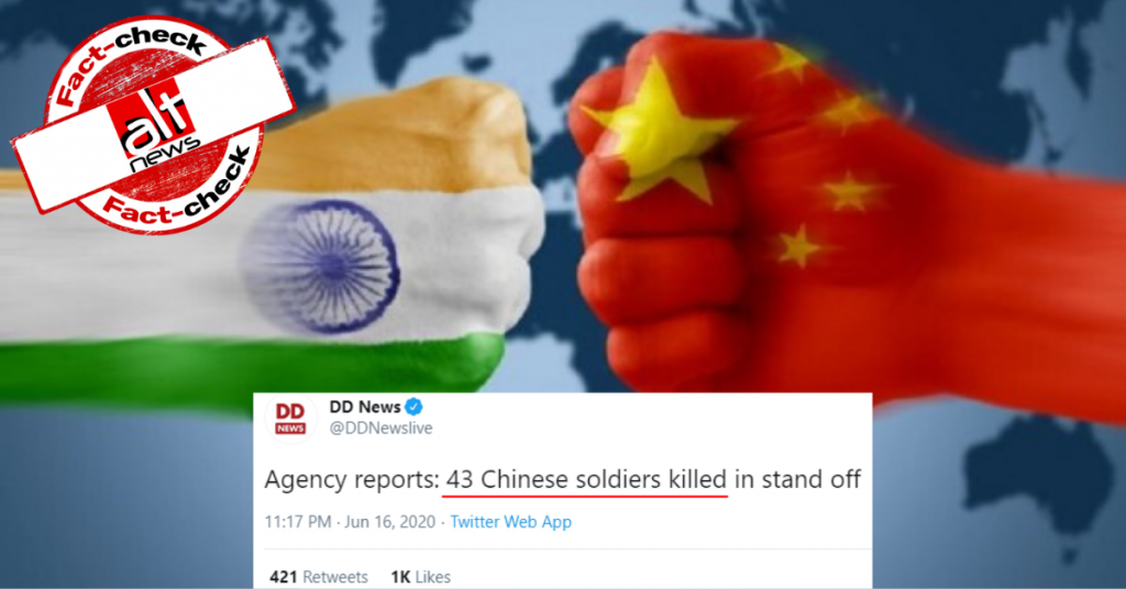 India-China dispute: 43 Chinese soldiers killed? Media outlets and journalists mislead