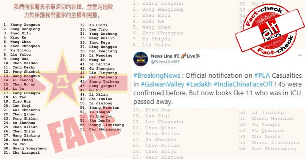 Fake list of 56 Chinese soldiers who ‘died’ in Galwan Valley created using Wikipedia page