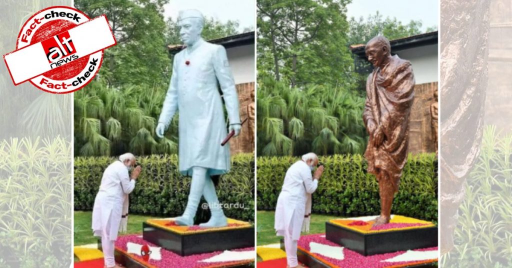 Satirical photo of PM Modi bowing to Nehru’s statue shared as real