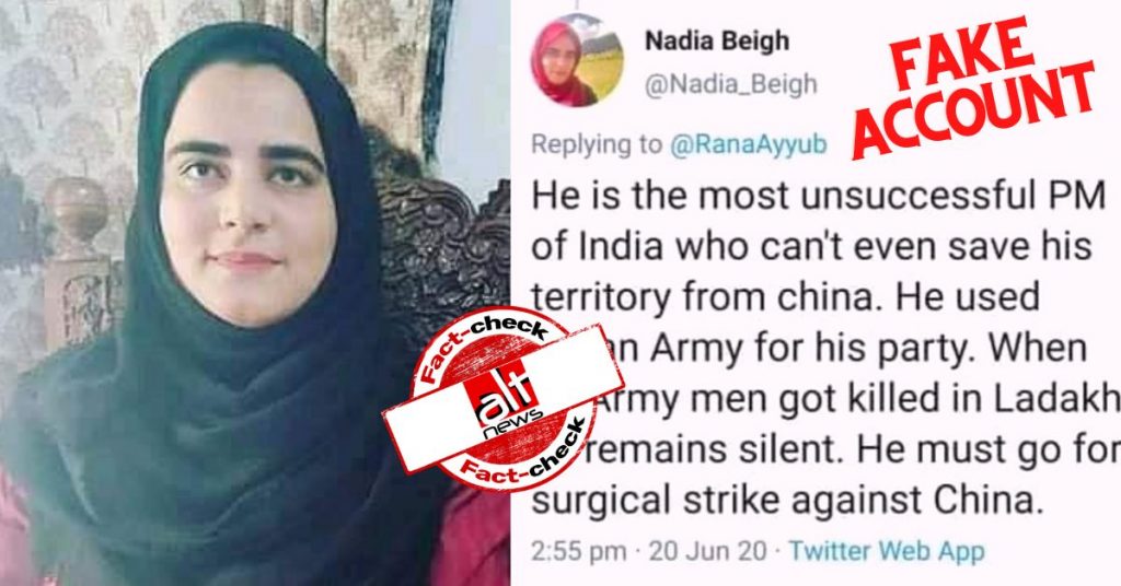 Fake Twitter account impersonates Kashmiri woman Nadia Beig who cleared UPSC exam
