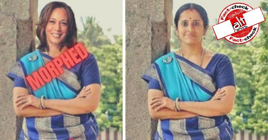 Image morphed to show US VP-elect Kamala Harris wearing saree