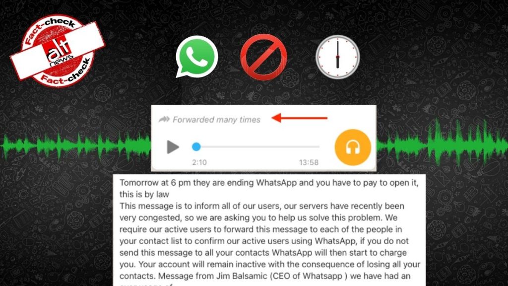 Old hoax message that WhatsApp will be chargeable revived with Hindi audio clip