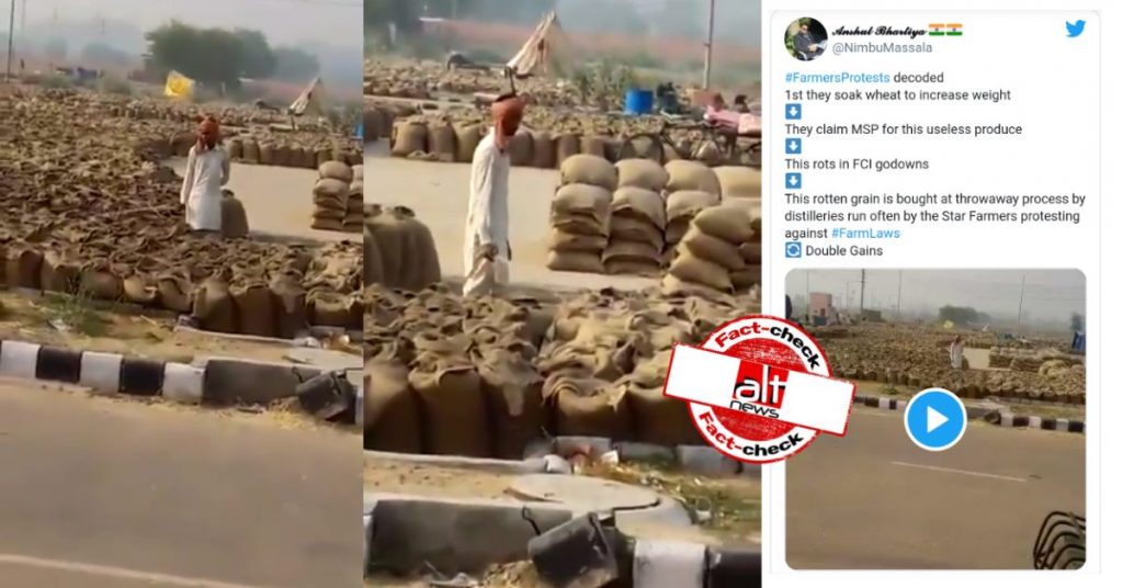 Old video of man soaking wheat bags in water to increase weight given farmers’ protest spin