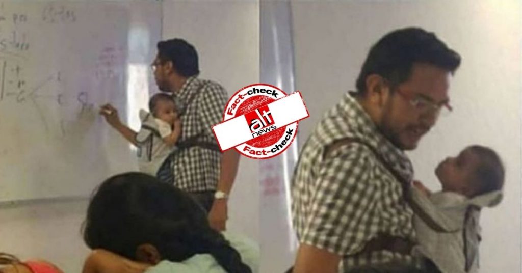 Widowed teacher holding baby in class? No, Mexican news from 2016 viral with false claim