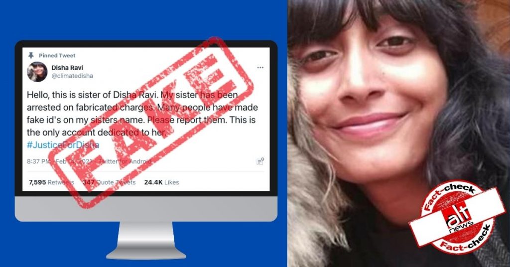 Imposter Twitter handle poses as Disha Ravi’s sister managing the activist’s account