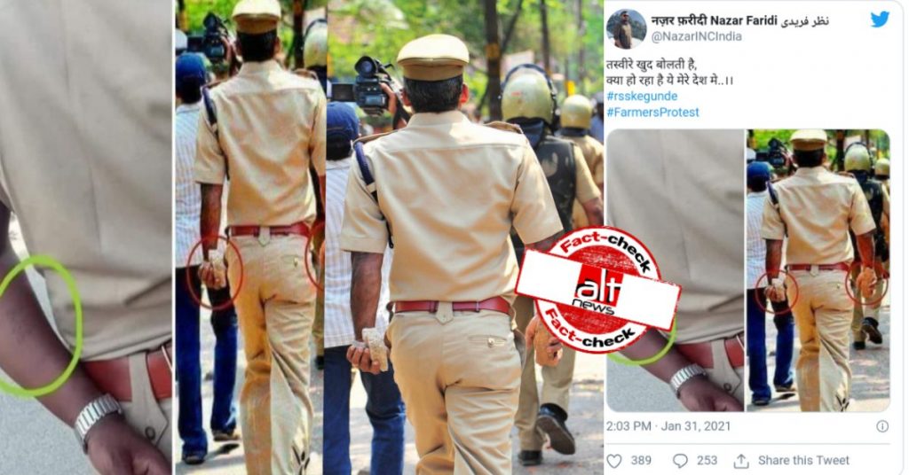 Old image of cops holding stones in hand falsely linked to farmers’ protest