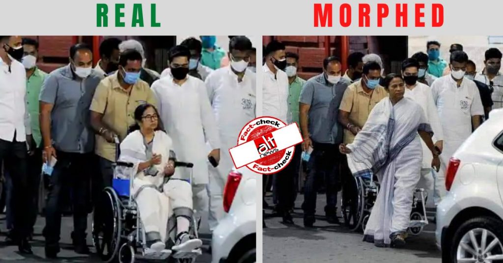 Morphed image shared to claim Mamata Banerjee faked her injury