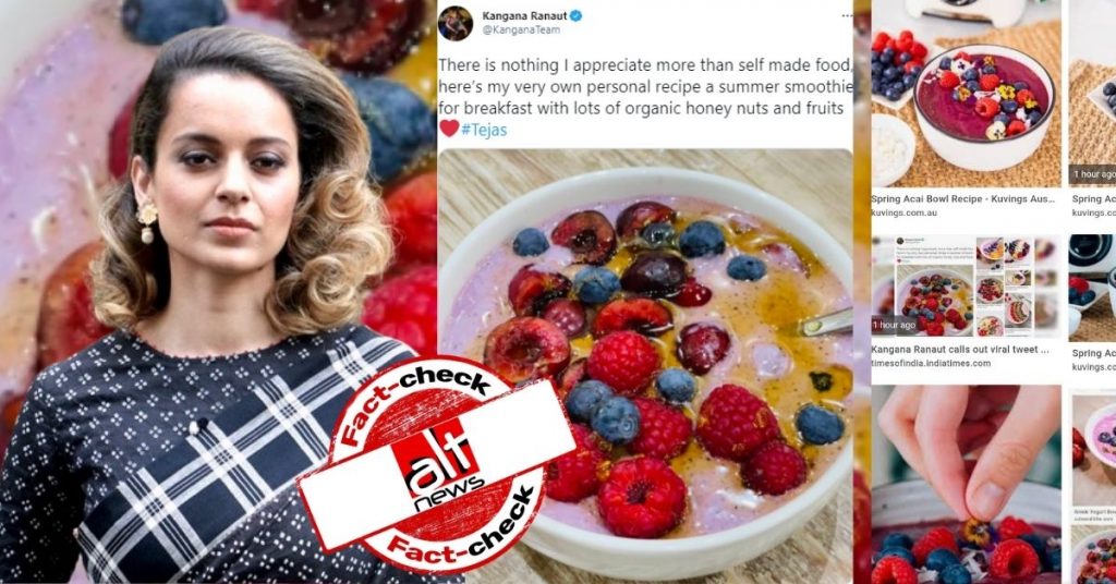 No, Kangana Ranaut didn’t pass off Google image as her fruit smoothie preparation