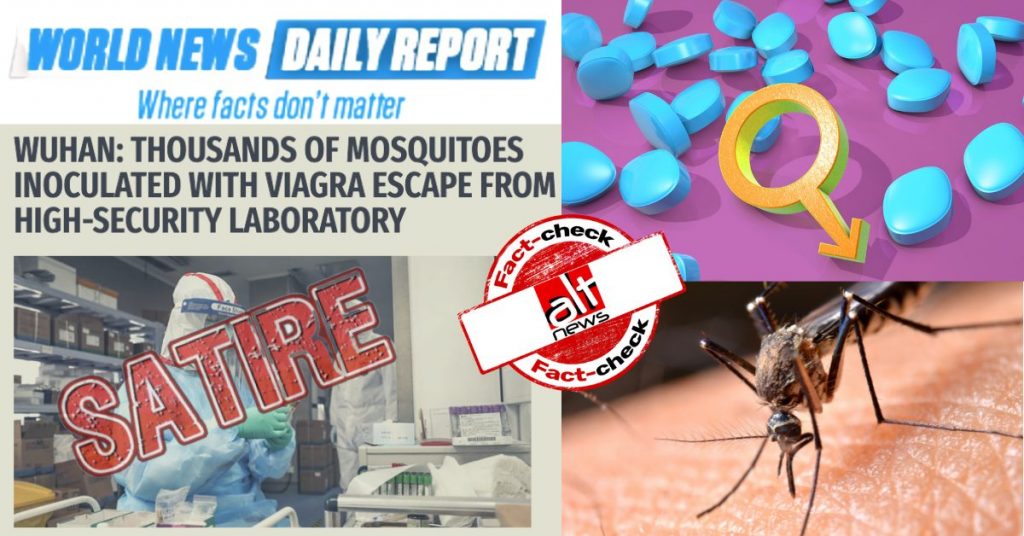 Satirical article claiming mosquitos injected with Viagra escape from Wuhan lab viral