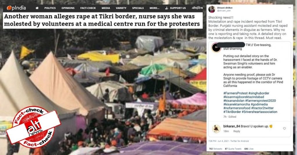 OpIndia twists woman’s allegation of eve-teasing at Tikri border as ‘rape’, woman issues legal notice