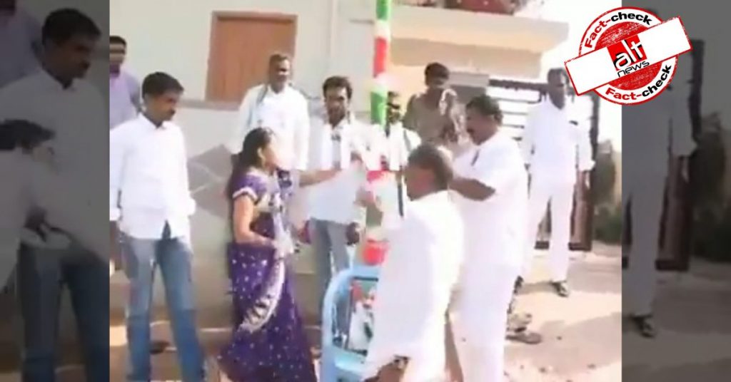 No, this video doesn’t show woman beating her harassers at Congress Andhra office