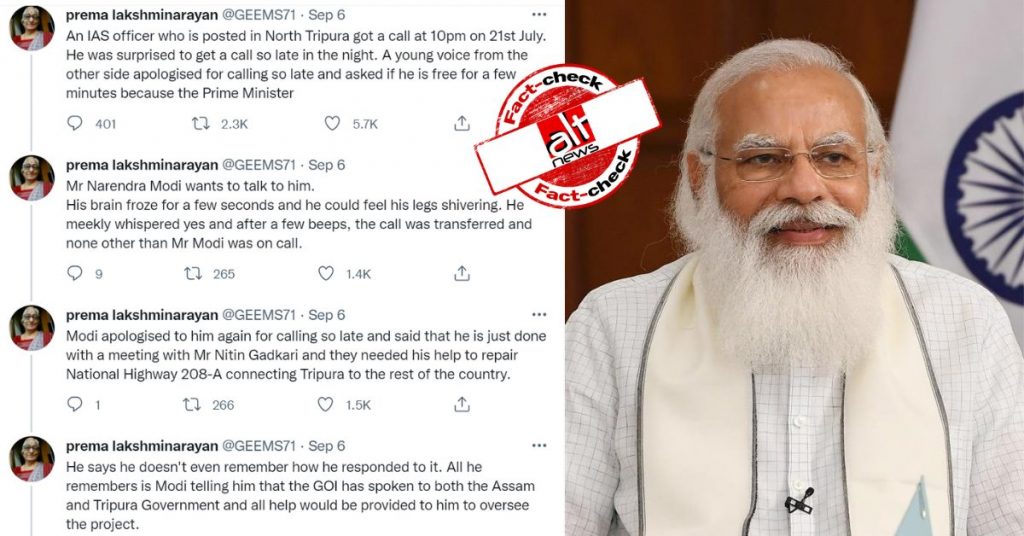 Truth behind viral post claiming PM Modi called Tripura IAS officer for NH repair work
