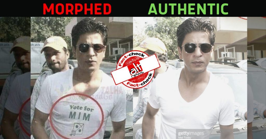 Old image of Shahrukh Khan morphed to show him sporting “vote for MIM” t-shirt