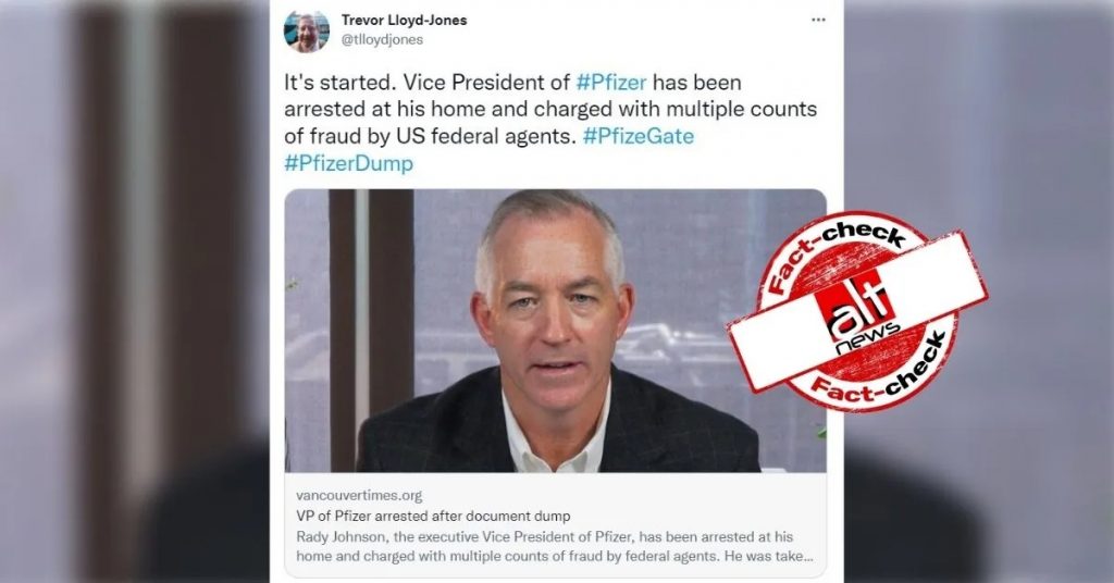 Satirical article claiming Pfizer’s VP was arrested believed to be true