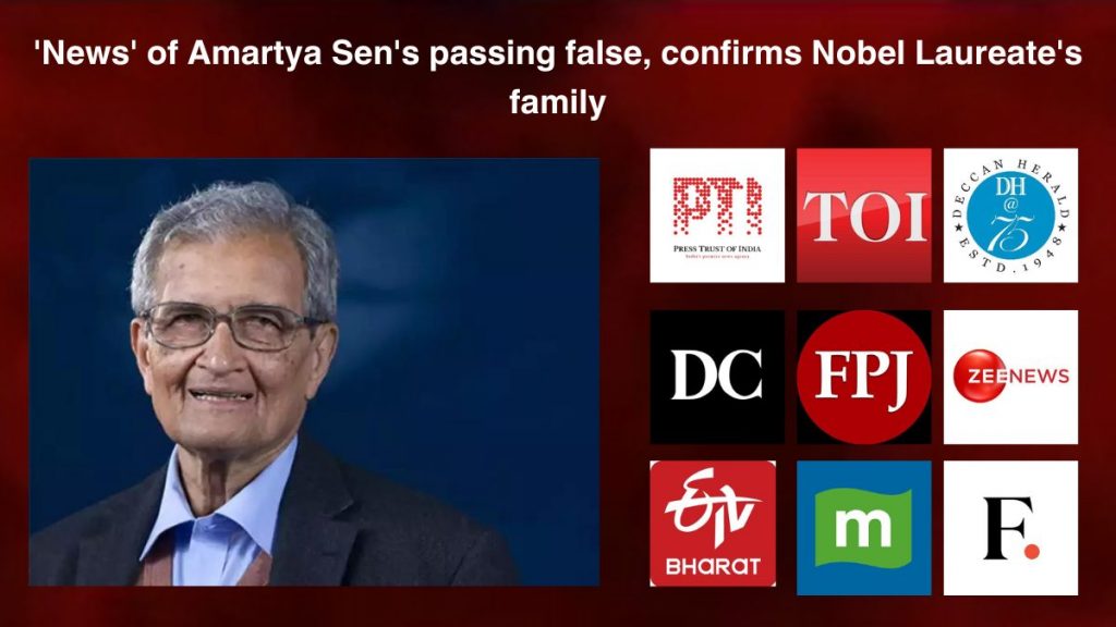 ‘News’ of Amartya Sen’s passing false, confirms Nobel Laureate’s family
