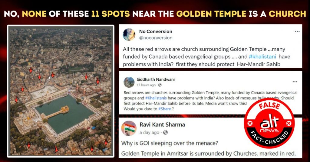 None of the 11 spots marked in aerial view shot of Golden Temple is a church
