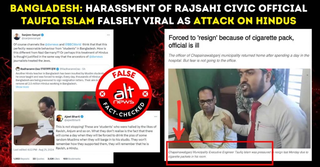 Bangladesh: Harassment of Rajshahi civic official Taufiq Islam falsely shared by Indian RW as attack on Hindus