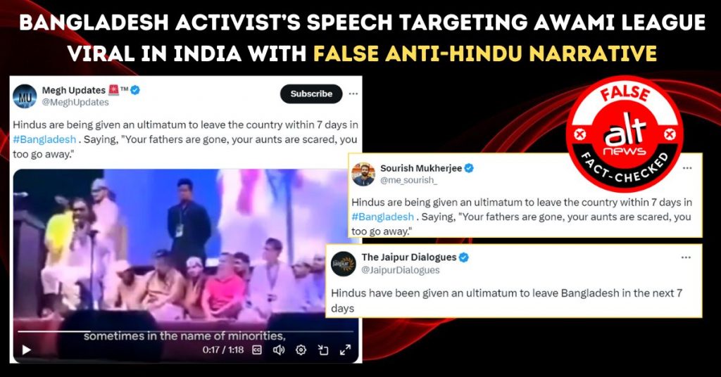 Bangladesh activist’s speech targeting Awami League viral in India with false anti-Hindu narrative