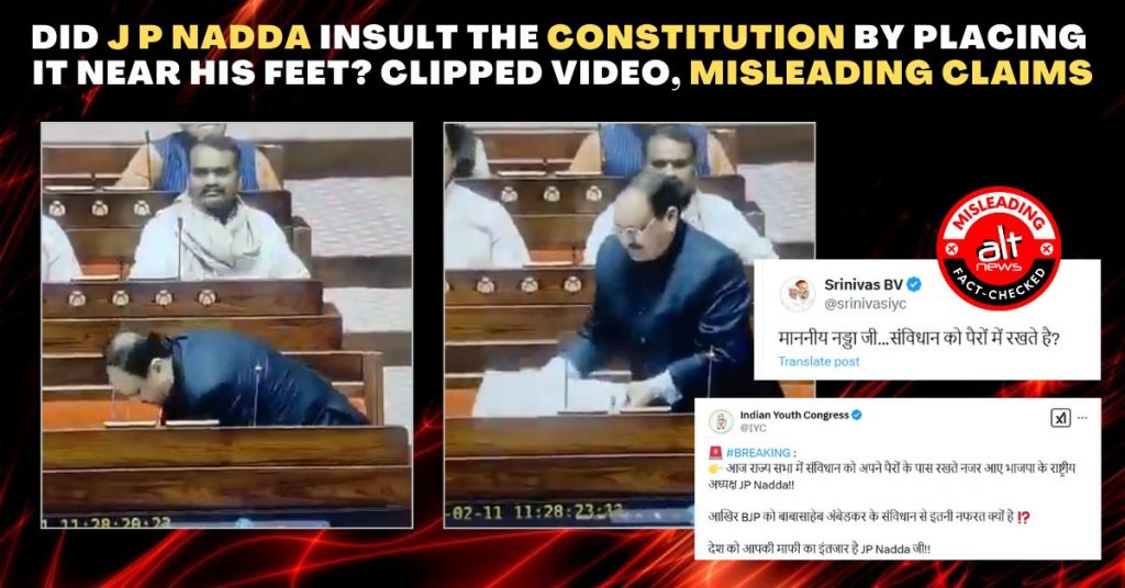 Did J P Nadda insult the Constitution by placing it near his feet? Clipped video viral with misleading claims