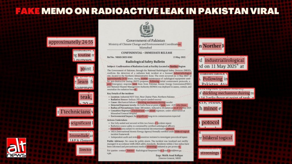 Viral memo ‘confirming’ radiation leak in Pakistan is fake