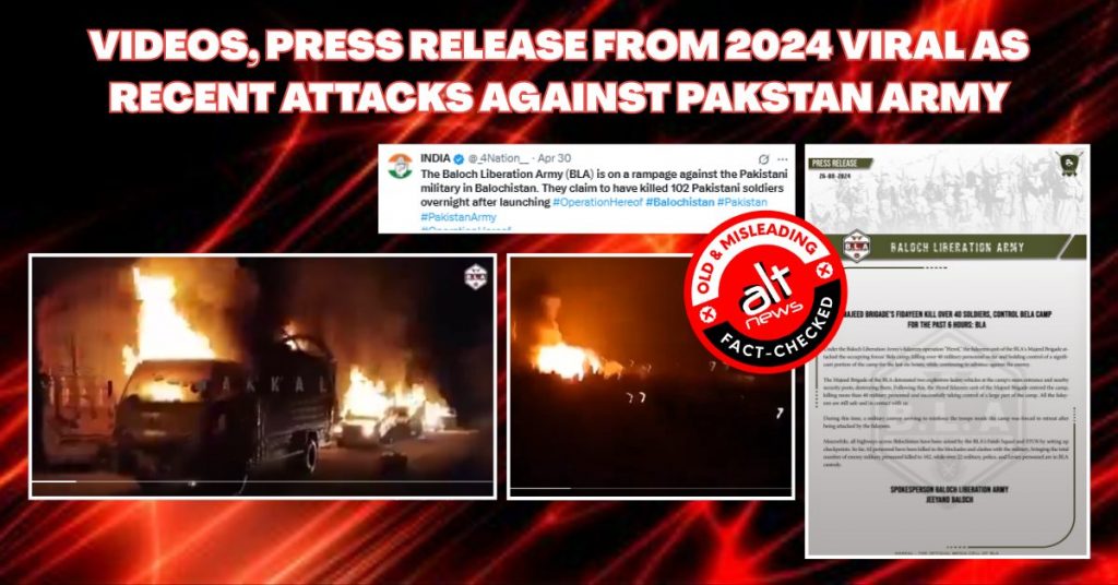 Videos, press release claiming 102 Pakistani soldiers killed by BLA from 2024