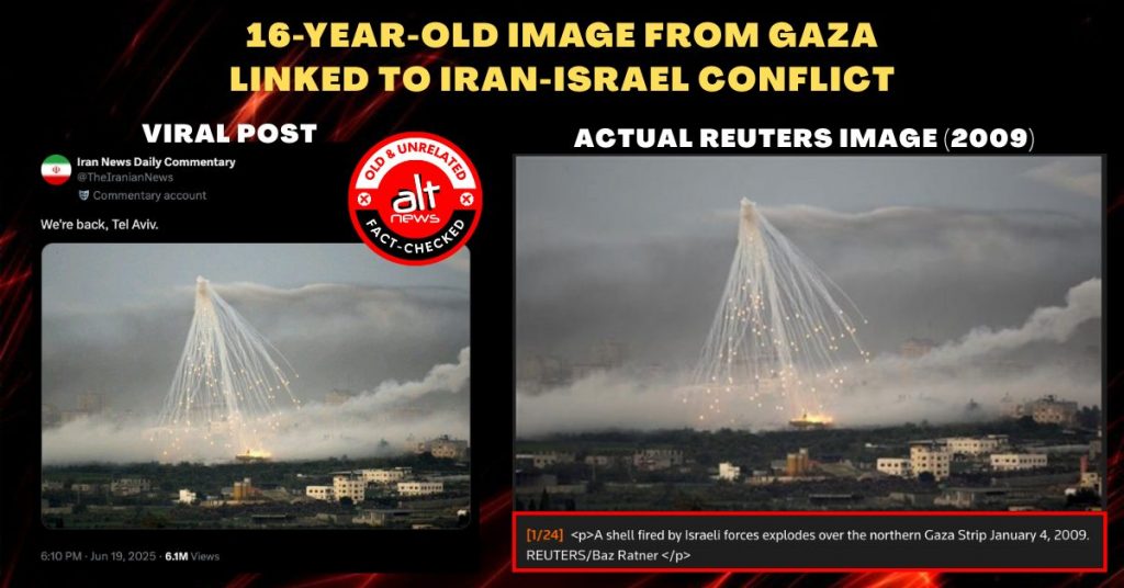 2009 photo of Israeli shell exploding over Gaza Strip viral with claims that it shows Iran’s strikes on Tel Aviv