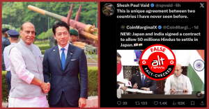 No, Japan and India did not sign a ‘contract’ allowing 50 million Hindus to settle in Japan
